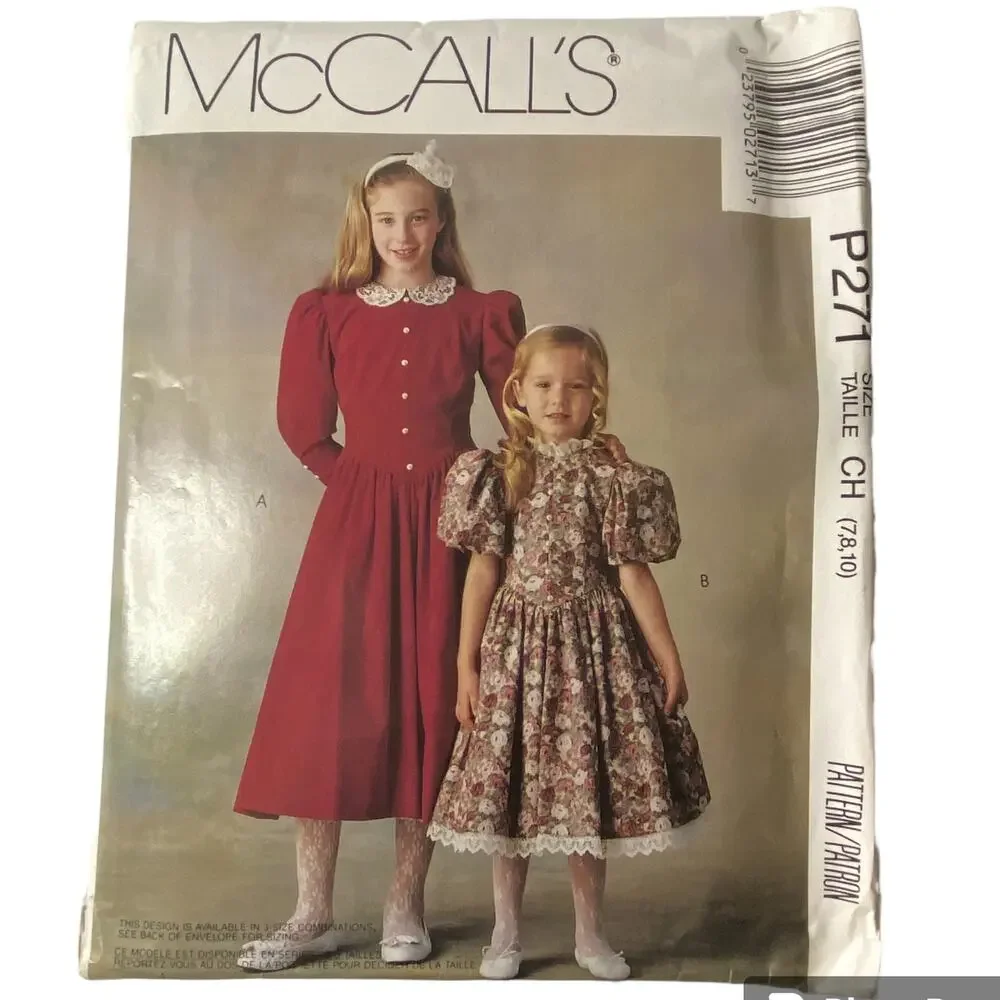 Vtg Dress Pattern Girls 7-10 McCalls P271 Uncut Modest Midi Cottage Prairie
